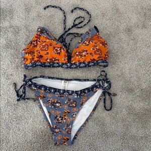 Cupshe Navy and Orange Paisley Bikini Bottom